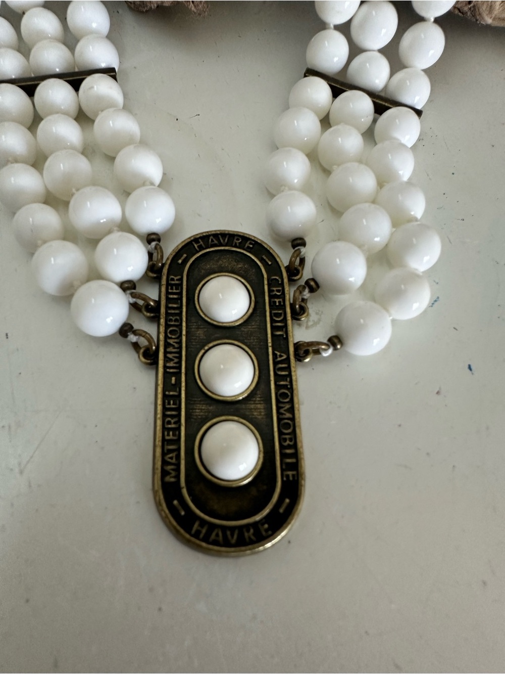French Kande White Beaded Multi-Strand Choker Necklace